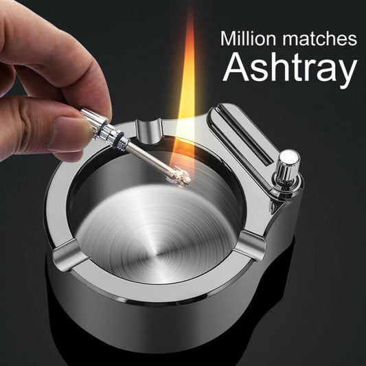 Creative®️ Metal Ashtray With Permanent Match Lighter